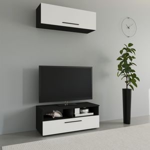 Set mobila living Haaus Kos V11, Negru/Alb Lucios, MDF, 95 x 40 x 200 cm