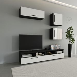 Set mobila living Haaus Kos V15, Negru/Alb Lucios, MDF, 190 x 40 x 200 cm