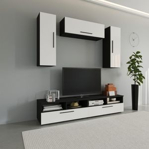 Set mobila living Haaus Kos V18, Negru/Alb Lucios, MDF, 190 x 40 x 200 cm