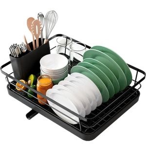 Scurgator vase ELINDOR, suport de scurgere automata, montaj in chiuveta / pe blat, 38x29x12 cm, inox, Negru