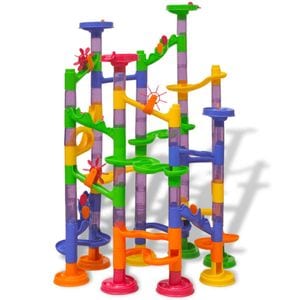 Joc pista cu bile vidaXL, pentru copii, 112 piese, material plastic, 42 x 30 x 61 cm, 36 luni+, multicolor