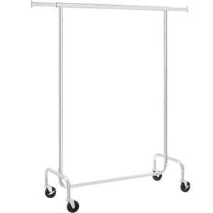 Suport pentru haine SONGMICS cu sina superioara extensibila, pe roti, reglabil pe latime, 45x(110-150)x160cm, inox argintiu