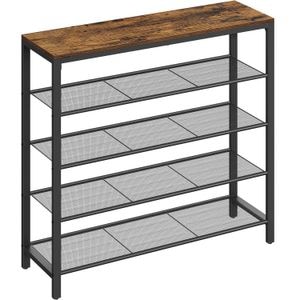 Raft de pantofi VASAGLE, cu 4 rafturi din plasa, cadru din otel, industrial, 30x100x92cm, maro rustic si negru