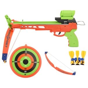 Set de joaca vidaXL, Tir cu arc, cu 3 sageti, cu tinta, pentru copii, material plastic, lungime arc 68 cm, 6 ani+, Multicolor
