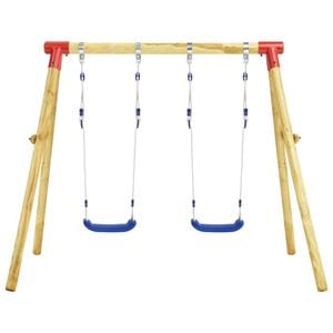 Set de leagane vidaXL, 2 buc, dimensiuni 230 x 130 x 166 cm, material lemn de pin, 36 luni+, albastru-rosu