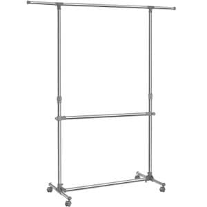 Suport pentru haine SONGMICS cu sina superioara extensibila, pe roti, reglabil in inaltime 113-198cm, argintiu