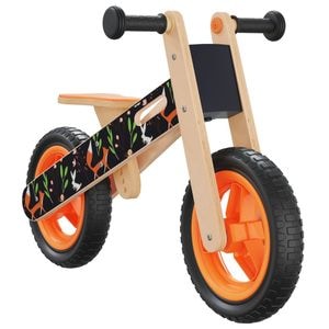Bicicleta de echilibru pentru copii, cadru lemn cu imprimeu, roti 11 inch, portocaliu