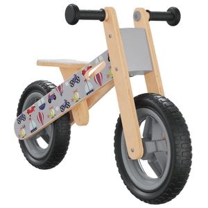 Bicicleta de echilibru pentru copii, cadru lemn cu imprimeu, roti 11 inch, gri