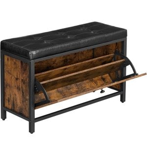  Banca cu organizator pantofi VASAGLE, cu clapeta, 30x80x51cm, industrial vintage, maro cu negru