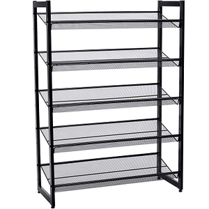 Raft de depozitare pantofi SONGMICS pe 5 niveluri, metal, rafturi plate sau unghiulare reglabile, 31x74x104cm, negru