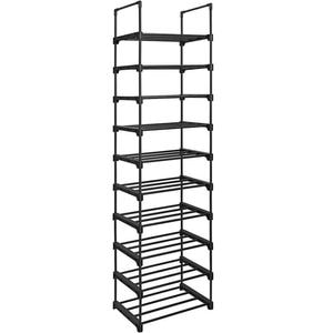 Raft de depozitare pantofi pe 10 niveluri SONGMICS, metal, instalare modulara, 30x45x174cm, negru