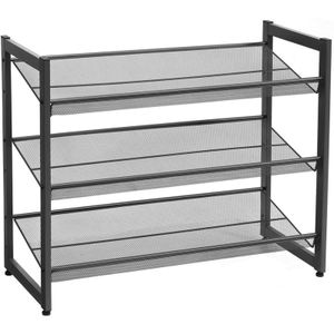 Raft de depozitare pantofi  SONGMICS pe 3 niveluri, metal, rafturi plate sau unghiulare reglabile, 31x74x63cm, negru