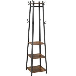 Cuier de haine cu 3 rafturi VASAGLE, suport cu carlige, din otel, 43x43x180 cm, stil industrial, maro rustic/negru