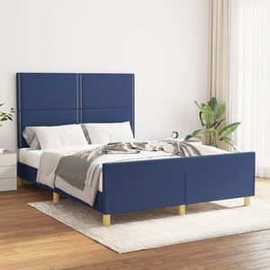 Cadru de pat cu tablie vidaXL, albastru, 140x190 cm, textil