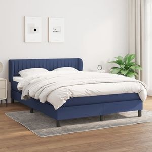 Pat box spring cu saltea vidaXL, albastru, 140x200 cm, textil