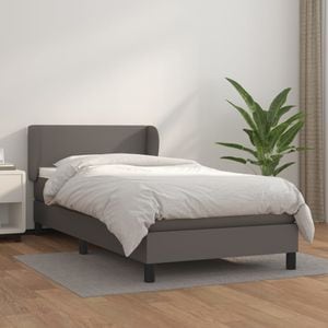 Pat box spring cu saltea vidaXL, gri, 80x200 cm, piele ecologica