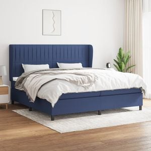 Pat box spring cu saltea vidaXL, albastru, 200x200 cm, textil