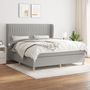 Pat continental cu saltea vidaXL, gri deschis, 160x200 cm, textil