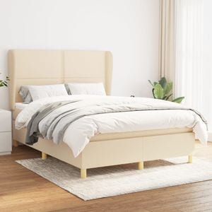 Pat continental cu saltea vidaXL, crem, 140x200 cm, material textil