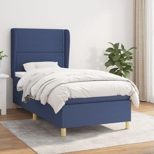 Pat box spring cu saltea vidaXL, albastru, 100x200 cm, textil