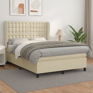 Pat box spring cu saltea vidaXL, crem, 140x200 cm, piele ecologica