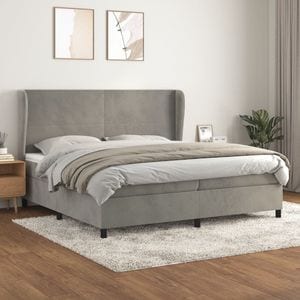 Pat box spring cu saltea vidaXL, gri deschis, 200x200 cm, catifea