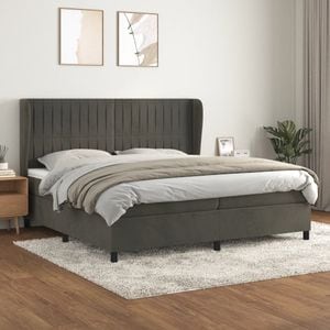 Pat box spring cu saltea vidaXL, gri inchis, 200x200 cm, catifea
