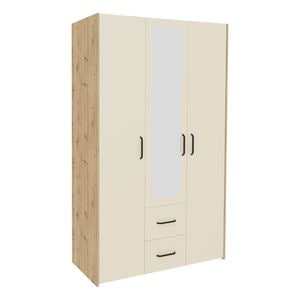 Dulap Haaus Malmo, 2 Sertare, 3 Usi, cu oglinda, Stejar Alb/Antracit, 120 x 52 x 200 cm