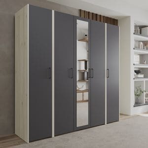 Dressing Haaus Malmo V5, Stejar Alb/Antracit, 200 x 52 x 200 cm