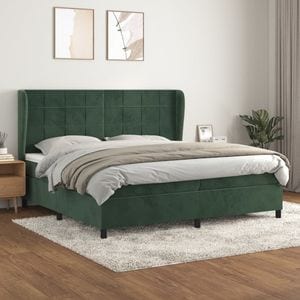 Pat box spring cu saltea vidaXL, 200x200 cm, catifea, verde inchis