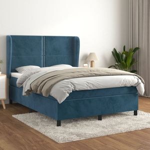 Pat box spring cu saltea vidaXL, 140x190 cm, catifea, albastru inchis