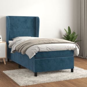 Pat box spring cu saltea vidaXL, 100x200 cm, catifea, albastru inchis