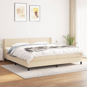 Pat box spring cu saltea vidaXL, 200x200 cm, textil, crem