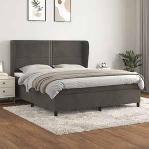 Pat box spring cu saltea vidaXL, 180x200 cm, catifea, gri inchis