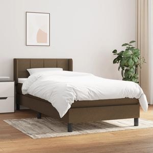 Pat box spring cu saltea vidaXL, 90x190 cm, textil, maro inchis