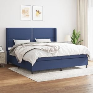 Pat box spring cu saltea vidaXL, 200x200 cm, textil, albastru