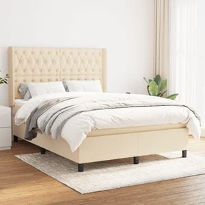 Pat continental cu saltea vidaXL, 140x200 cm, material textil, crem