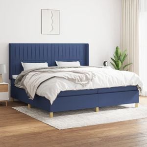 Pat box spring cu saltea vidaXL, 200x200 cm, textil, albastru