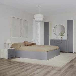 Set dormitor haaus Malmo V5, Pat 200 x 140 cm, Stejar Alb/Antracit