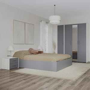 Set dormitor haaus Malmo V7, Pat 200 x 140 cm, Stejar Alb/Antracit