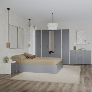 Set dormitor haaus Malmo V9, Pat 200 x 140 cm, Stejar Alb/Antracit