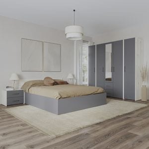 Set dormitor haaus Malmo V10, Pat 200 x 140 cm, Stejar Alb/Antracit