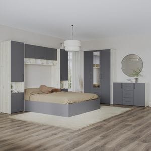 Set dormitor haaus Malmo V12, Pat 200 x 140 cm, Stejar Alb/Antracit