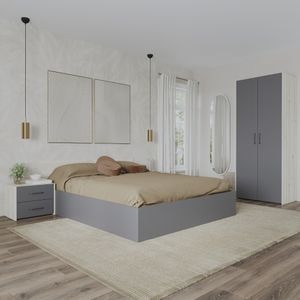 Set dormitor haaus Malmo V16, Pat 200 x 140 cm, Stejar Alb/Antracit