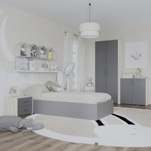 Set dormitor haaus Malmo V19, Pat 200 x 90 cm, Stejar Alb/Antracit