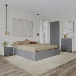 Set dormitor haaus Malmo V2, Pat 200 x 160 cm, Stejar Alb/Antracit