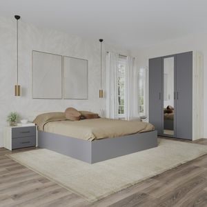 Set dormitor haaus Malmo V3, Pat 200 x 160 cm, Stejar Alb/Antracit