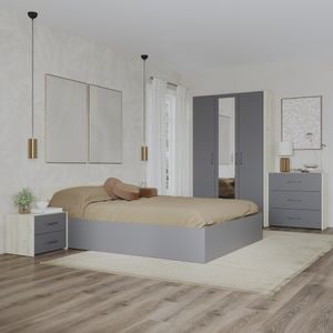 Set dormitor haaus Malmo V4, Pat 200 x 160 cm, Stejar Alb/Antracit