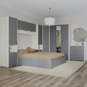 Set dormitor haaus Malmo V6, Pat 200 x 160 cm, Stejar Alb/Antracit