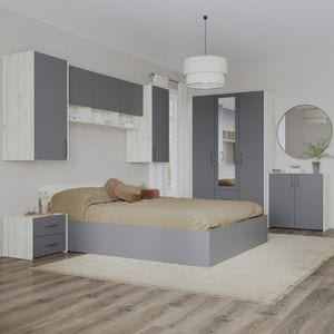 Set dormitor haaus Malmo V14, Pat 200 x 160 cm, Stejar Alb/Antracit